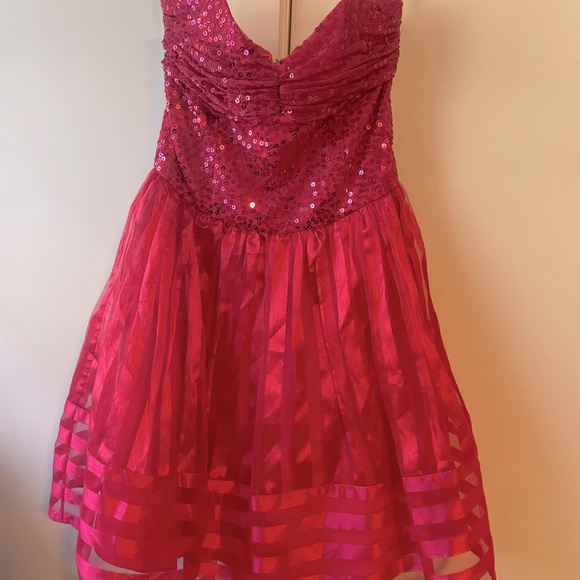 strapless open back dress Magenta Pink Silk Rose Print Asymmetrical Hem 90s Betsey Johnson Dress   Empress Vintage